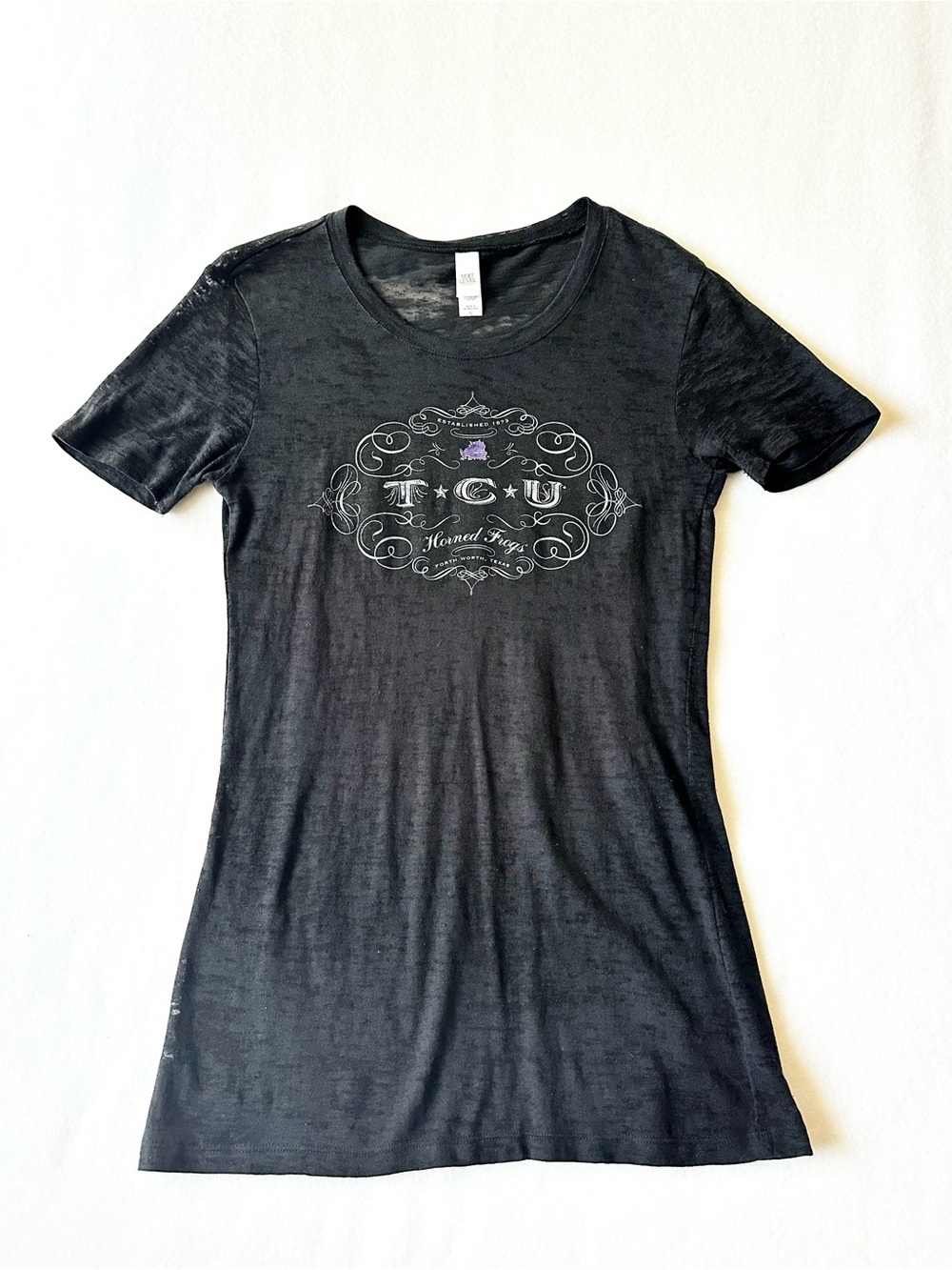 TCU Women Graphic T Shirt Large Black Heathered Short Sleeve Next Level